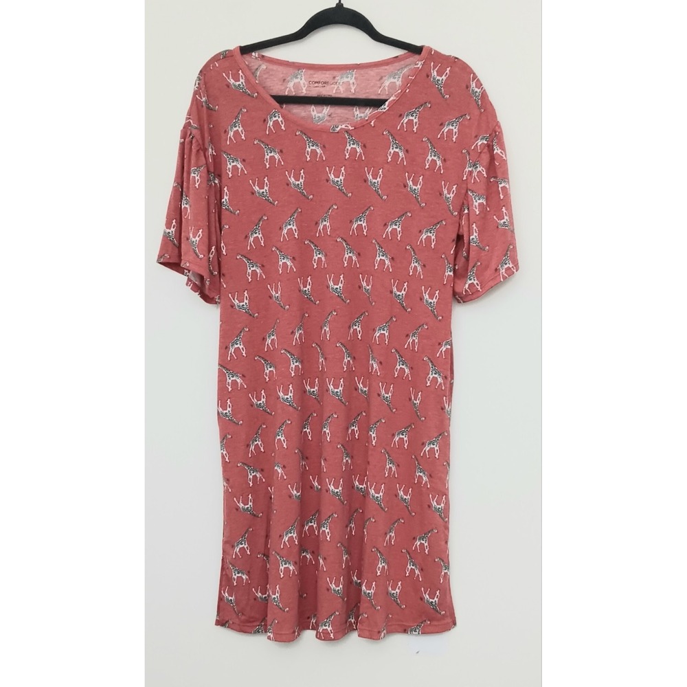 Comfort Code Cuddl Duds Nightgown Women's Size XS Red Giraffe Pockets Pull-on